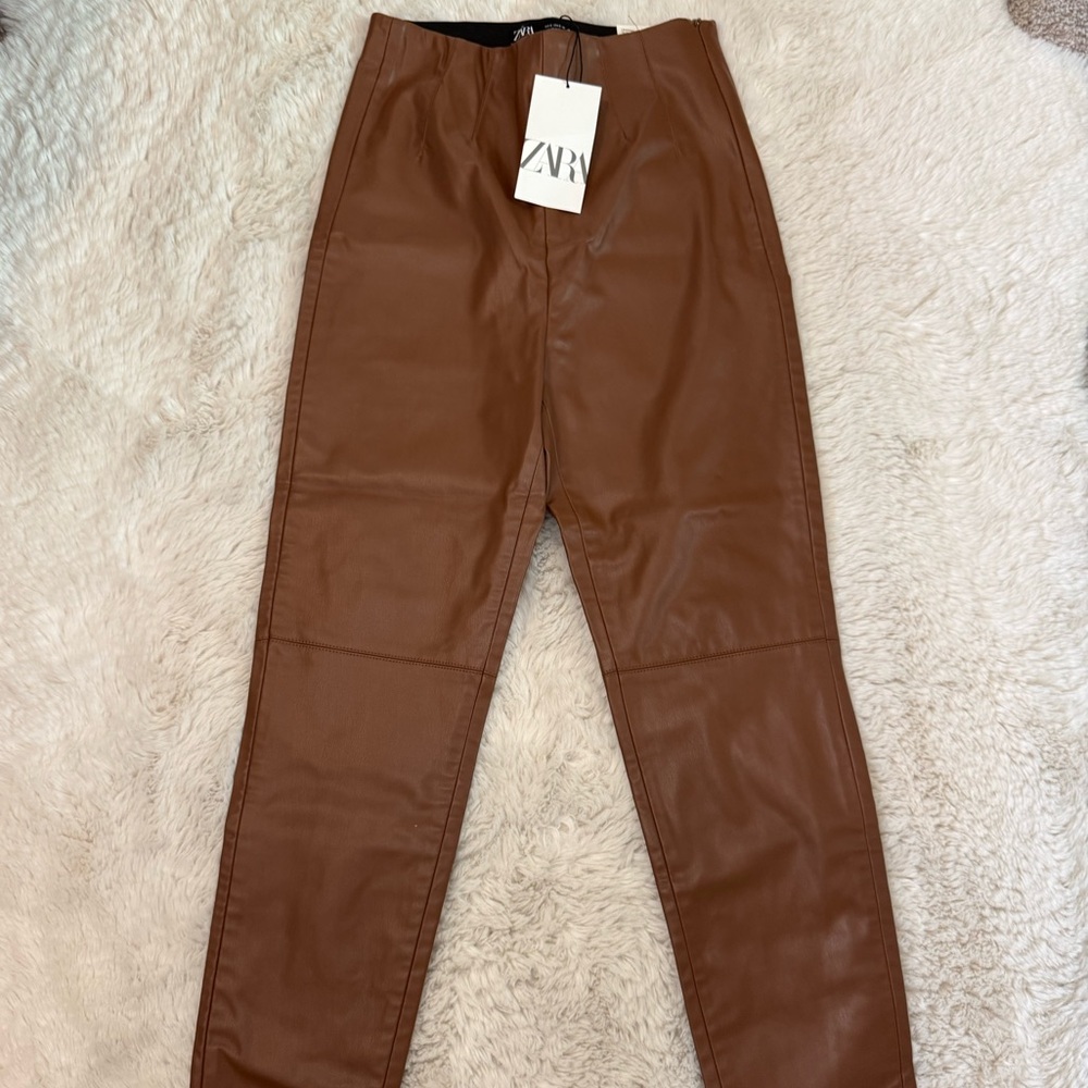 Zara Brown Faux Leather High Waisted Pants Leggings Small